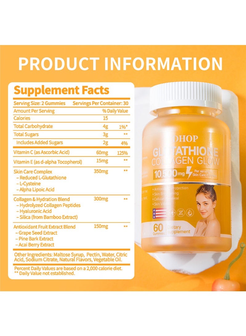 DHOP Glutathione Collagen Glow Gummies，Anti-Aging, Skin Whitening & Radiant Complexion，Glow from Within - Image 3